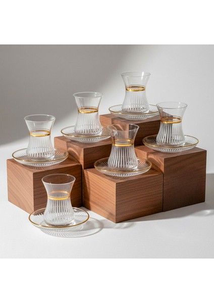 Güral Cam 12 Parça 6 Kişilik Elit Çay Takımı Altın modelleri