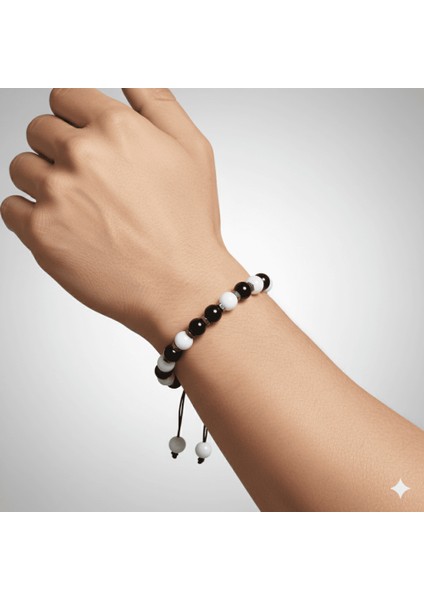 Makrome Örgülü Küre Kesim Siyah Beyaz Jade Oniks Hematit Doğaltaş Erkek Taraftar Bileklik modelleri