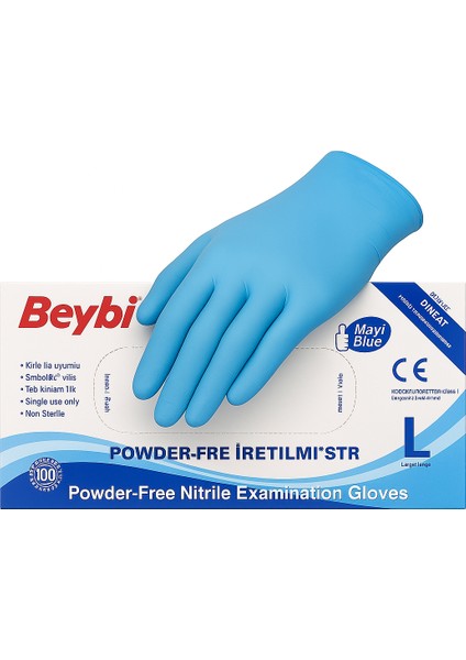 Pudrasız Nitril Muayene Eldiveni Mavi 100’LÜ Tek Kullanımlık