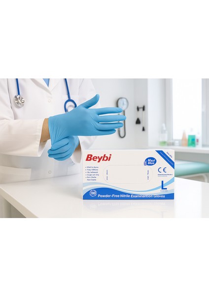 Pudrasız Nitril Muayene Eldiveni Mavi 100’LÜ Tek Kullanımlık indirimleri
