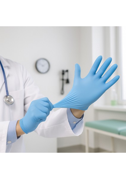 Pudrasız Nitril Muayene Eldiveni Mavi 100’LÜ Tek Kullanımlık