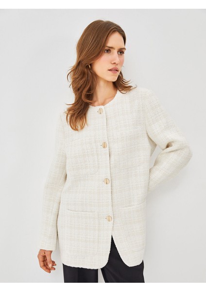 Yeni Sezon Bisiklet Yaka Ekose Uzun Kollu Kadın Tüvit Blazer Ceket