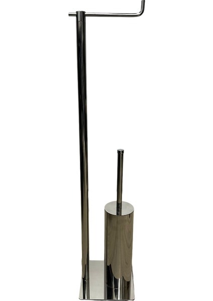Paslanmaz Çelik Krom Ayaklı Klozet Fırçası ve Tuvalet Kağıtlığı | 2’si 1 Arada Banyo Aksesuarı