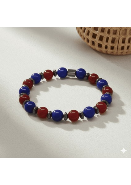 Küre Kesim Bordo Mavi Jade Doğaltaş Erkek Taraftar Bileklik - M2 fırsatları