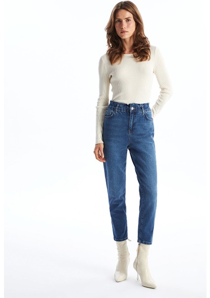Yeni Sezon Beli Lastikli Paperbag Kadın Jean Pantolon