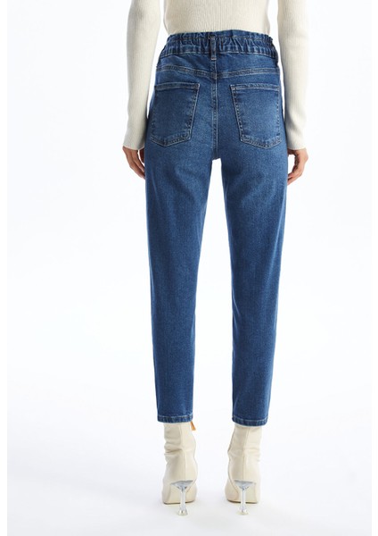 Yeni Sezon Beli Lastikli Paperbag Kadın Jean Pantolon fırsatları