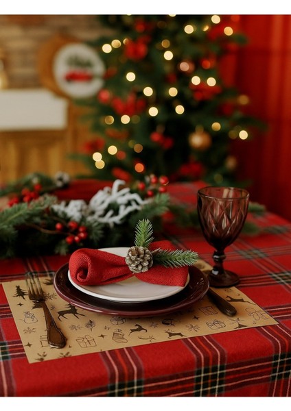 40 Adet Yılbaşı Masa Sunum Kağıdı Sofra Dekoru Kağıdı Siyah Doğal Kraft Servis Altlığı