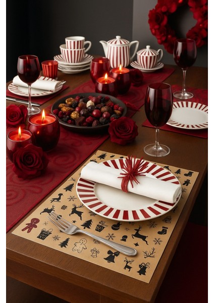 40 Adet Yılbaşı Masa Sunum Kağıdı Sofra Dekoru Kağıdı Siyah Doğal Kraft Servis Altlığı fiyatları