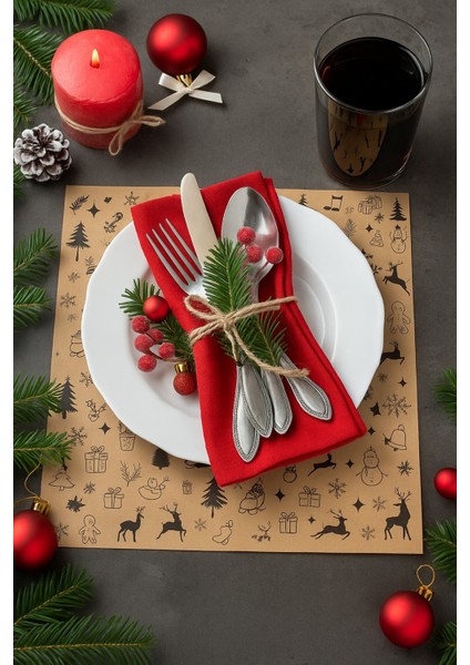 40 Adet Yılbaşı Masa Sunum Kağıdı Sofra Dekoru Kağıdı Siyah Doğal Kraft Servis Altlığı modelleri