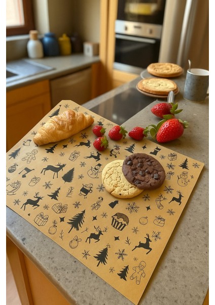 40 Adet Yılbaşı Masa Sunum Kağıdı Sofra Dekoru Kağıdı Siyah Doğal Kraft Servis Altlığı indirimleri