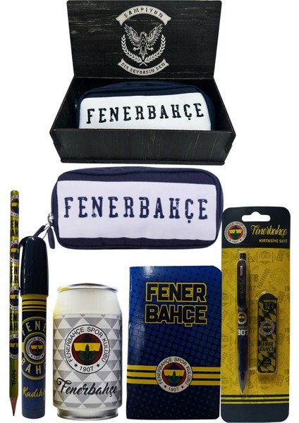 Fenerbahçe Orjinal Lisanslı Beyaz Kutu Kalemtraş Ahşap Kutulu 6'lı Kırtasiye Seti