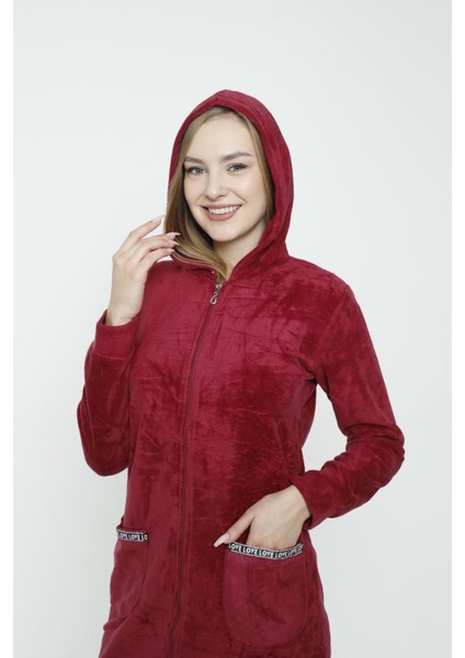 Kadın Uzun Kollu Kapüşonlu Soft Polar Cepli Fermuarlı Elbise fiyatları