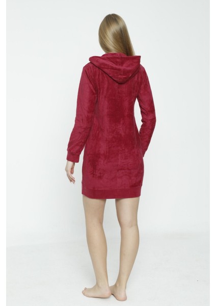 Kadın Uzun Kollu Kapüşonlu Soft Polar Cepli Fermuarlı Elbise fırsatları