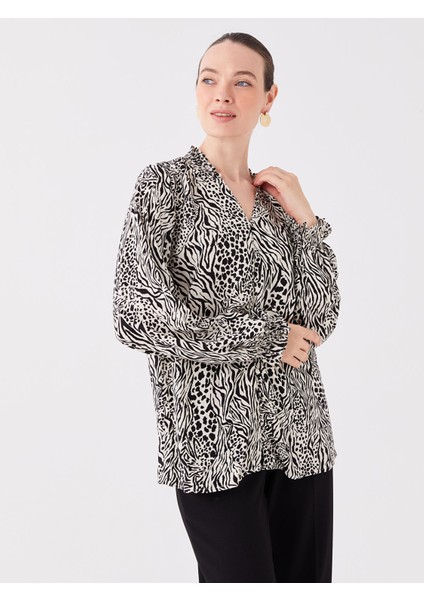 Yeni Sezon V Yaka Desenli Uzun Kollu Kadın Bluz fiyatları