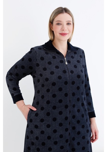Kadın Puantiyeli Fermuarlı Cepli Pamuklu Kadife Büyük Beden Elbise fiyatları