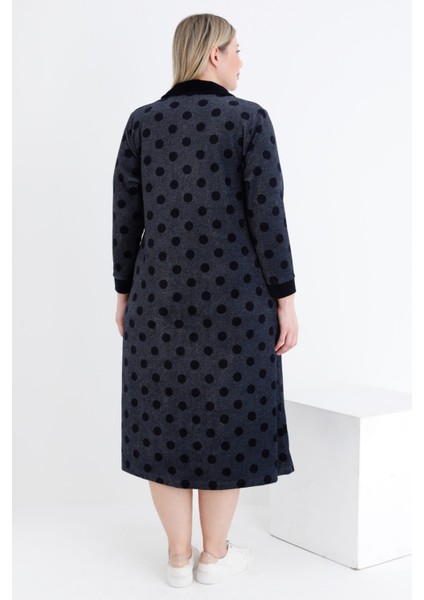 Kadın Puantiyeli Fermuarlı Cepli Pamuklu Kadife Büyük Beden Elbise fırsatları