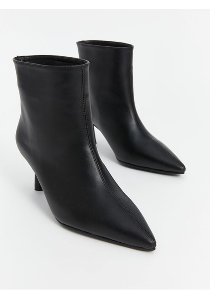 Yeni Sezon Deri Görünümlü Kadın Topuklu Bot modelleri