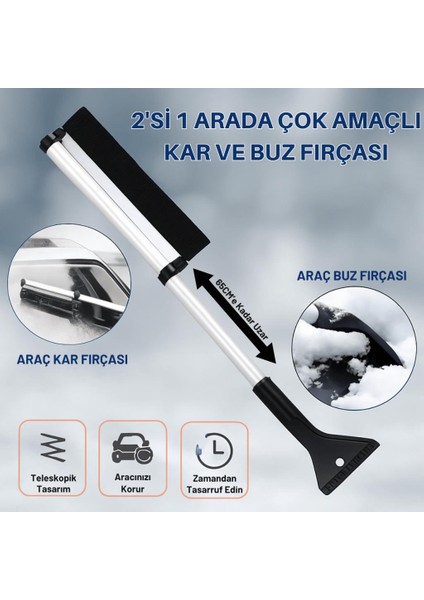 65CM Teleskopic 2in1 Araç Kar Fırçası Oto Ön Cam Buz Kazıyıcı Araç Kar Fırçası ve Buz Kazıyıcı