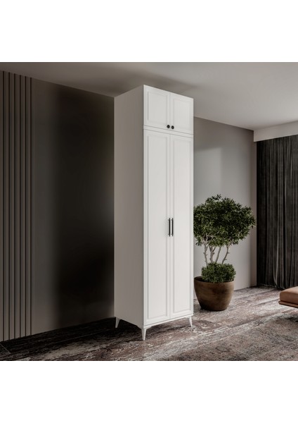 Milas 2 Kapaklı Komple Mdf Ayaklı Yüklüklü Gardırop - Elbise Dolabı - Yüklük Dolabı