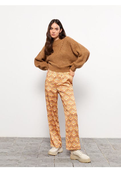 Yeni Sezon Beli Lastikli Rahat Kalıp Desenli Kadın Pantolon