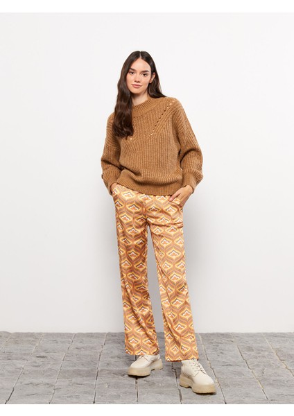 Yeni Sezon Beli Lastikli Rahat Kalıp Desenli Kadın Pantolon modelleri