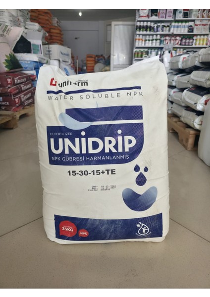 Unidrip 15-30-15 + TE – 25 kg Damlama Gübresi, Fosfor Ağırlıklı NPK, Verim ve Çiçeklenme Destekleyici