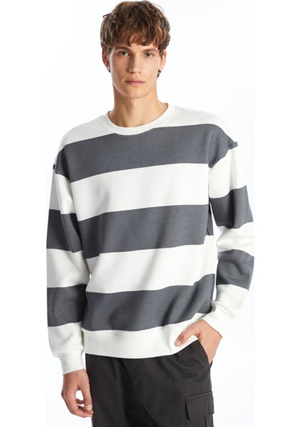 Yeni Sezon Bisiklet Yaka Uzun Kollu Çizgili Erkek Kalın Sweatshirt