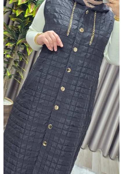 Kadın Giyim Büyük Beden Kapşonlu Astarlı Kare Desen Yelek fiyatları