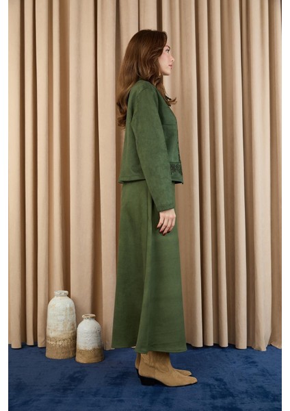 Kadın Nakış Detaylı Fermuarlı Scuba Süet Ceket Takım 14396 fiyatları