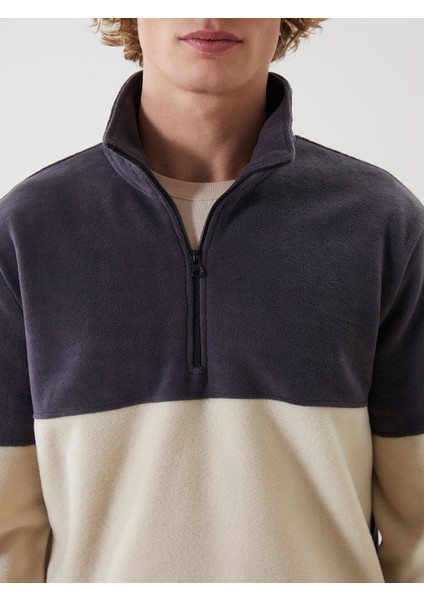 Yeni Sezon Dik Yaka Uzun Kollu Renk Bloklu Polar Erkek Sweatshirt modelleri