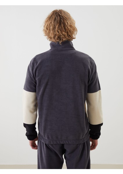 Yeni Sezon Dik Yaka Uzun Kollu Renk Bloklu Polar Erkek Sweatshirt fırsatları