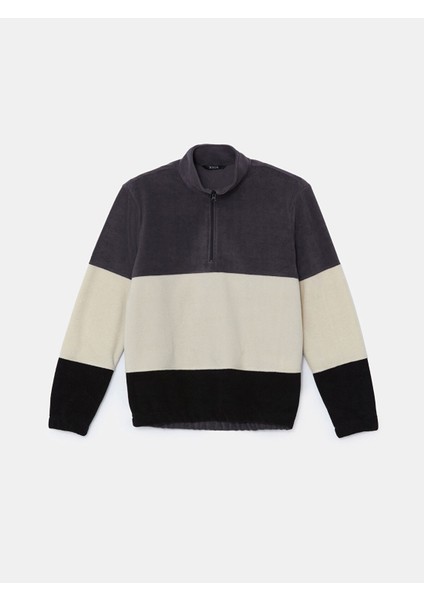 Yeni Sezon Dik Yaka Uzun Kollu Renk Bloklu Polar Erkek Sweatshirt indirimleri
