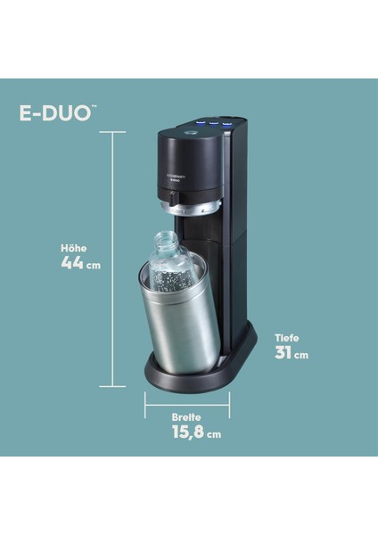 E-Duo® – One-Touch Gazlı Su Makinesi - Tam Otomatik Elektrikli Seri - 3 Ayarlı Gazlandırma, Quick Connect Co₂ fırsatları