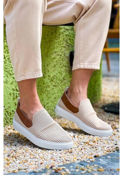 Lvsqvr KB-114 Kuback Bej Taba Triko Yüksek Taban Bağcıksız Günlük Erkek Ayakkabı (Numara: 41) modelleri