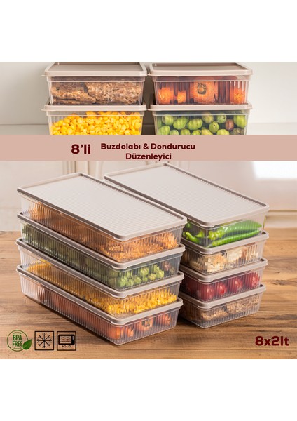 5310 8li Buzdolabı Organizeri Mikrodalga ve Derin Dondurucu Buzluk Bakliyat Saklama Kabı - 2lt Kapicino
