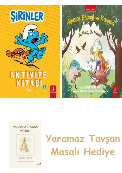 Şirinler - Aktivite Kitabı 3 + Ağustos Böceği ve Karınca + Yaramaz Tavşan Masalı