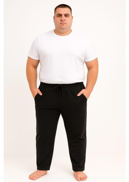 Erkek Büyük Beden Cepleri Fermuarlı 2840 Alt Eşofman Siyah