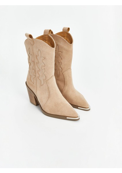 Yeni Sezon Süet Görünümlü Sivri Burun Topuklu Kadın Bot