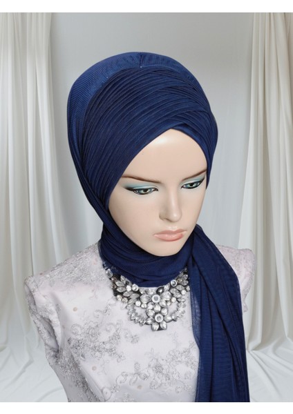 Açık Lacivert Sevda Şal Hazır Duvak Hazır Türban Abiye Şal fiyatları