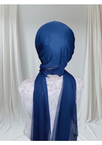 Açık Lacivert Sevda Şal Hazır Duvak Hazır Türban Abiye Şal modelleri