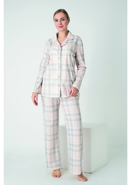 Kadın Penye Süprem Önü Düğmeli Uzunkol Pijama Takım C840-924