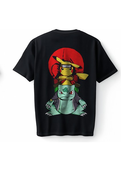 Naruto Pikachu Balbazar Bulbasaur Anime Kızgın Ninja Japanese Oversize Unisex Tişört T-Shirt fiyatları
