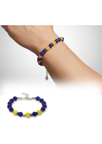 Gümüş Renk Metal Zincirli Küre Kesim Sarı Lacivert Jade Hematit Doğaltaş Erkek Taraftar Bileklik fiyatları