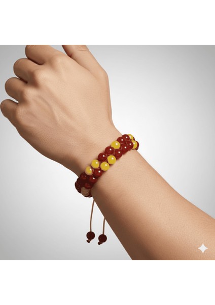 Çift Sıra Makrome Örgülü Küre Kesim Sarı Kırmızı Jade Akik Hematit Doğaltaş Erkek Taraftar Bileklik modelleri