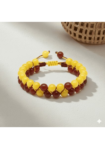 Çift Sıra Makrome Örgülü Küre Kesim Sarı Kırmızı Jade Akik Hematit Doğaltaş Erkek Taraftar Bileklik fırsatları