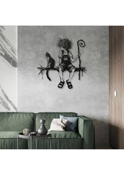 Kedi ve Çocuk Metal Duvar Dekoru – Modern Sanatsal Tasarım modelleri