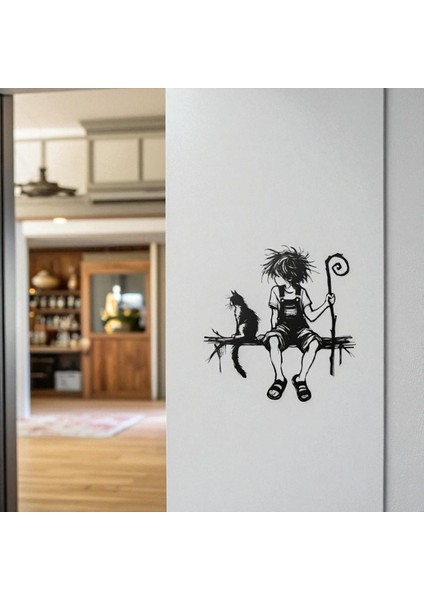 Kedi ve Çocuk Metal Duvar Dekoru – Modern Sanatsal Tasarım fırsatları