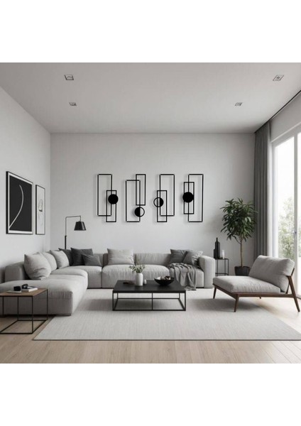 Metal Geometrik Duvar Dekoru Seti – Modern Minimalist Dikdörtgen Çizgisel Tasarım Ev Ofis Tablo modelleri