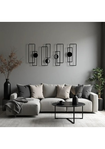 Metal Geometrik Duvar Dekoru Seti – Modern Minimalist Dikdörtgen Çizgisel Tasarım Ev Ofis Tablo