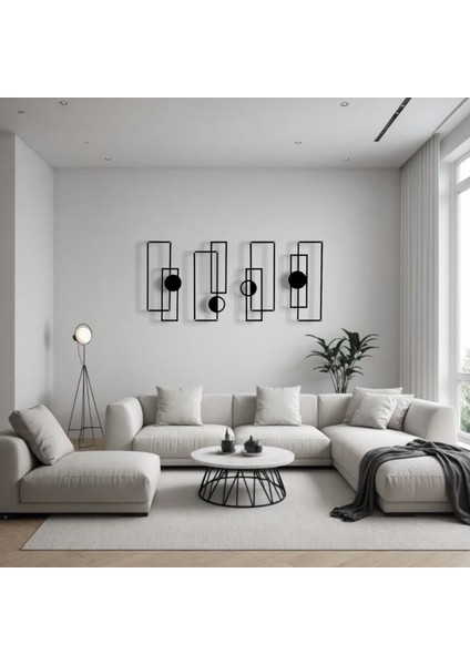 Metal Geometrik Duvar Dekoru Seti – Modern Minimalist Dikdörtgen Çizgisel Tasarım Ev Ofis Tablo